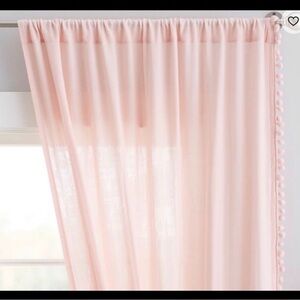 PB Teen Pom fringe quartz pink sheer panels, qty 2
